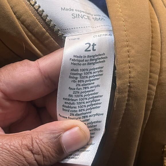 Carters Boy 2T Medium Weight Parka Brown Pocket Hooded fur Jacket Winter Cozy - Picture 3 of 7